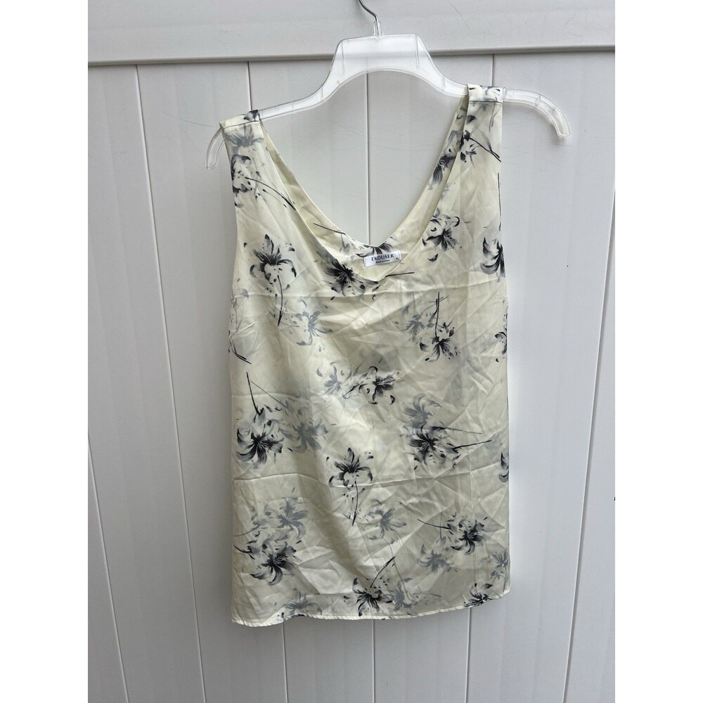 Ekouaer V-Neck Poly Satin Women's Camisole Tank Top Size XL Floral Ivory